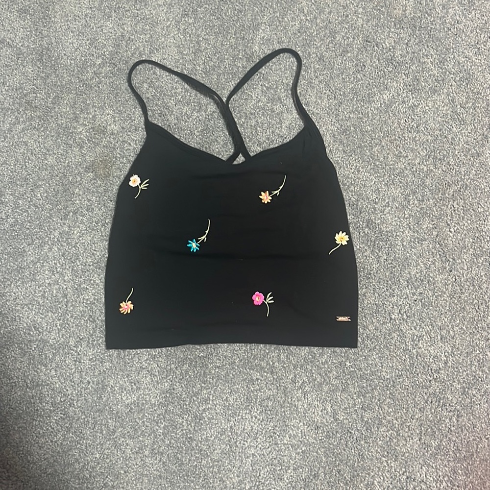 PINK black flower athletic tank top size xs